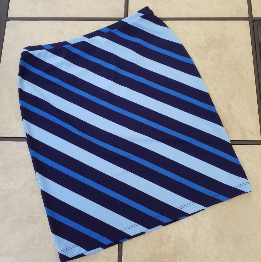 Express SKIRT XS Diagonal Stripe in BLUES work/casual Office unlined